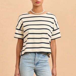 La Ligne Short Sleeve Striped Breton Tee, Size M